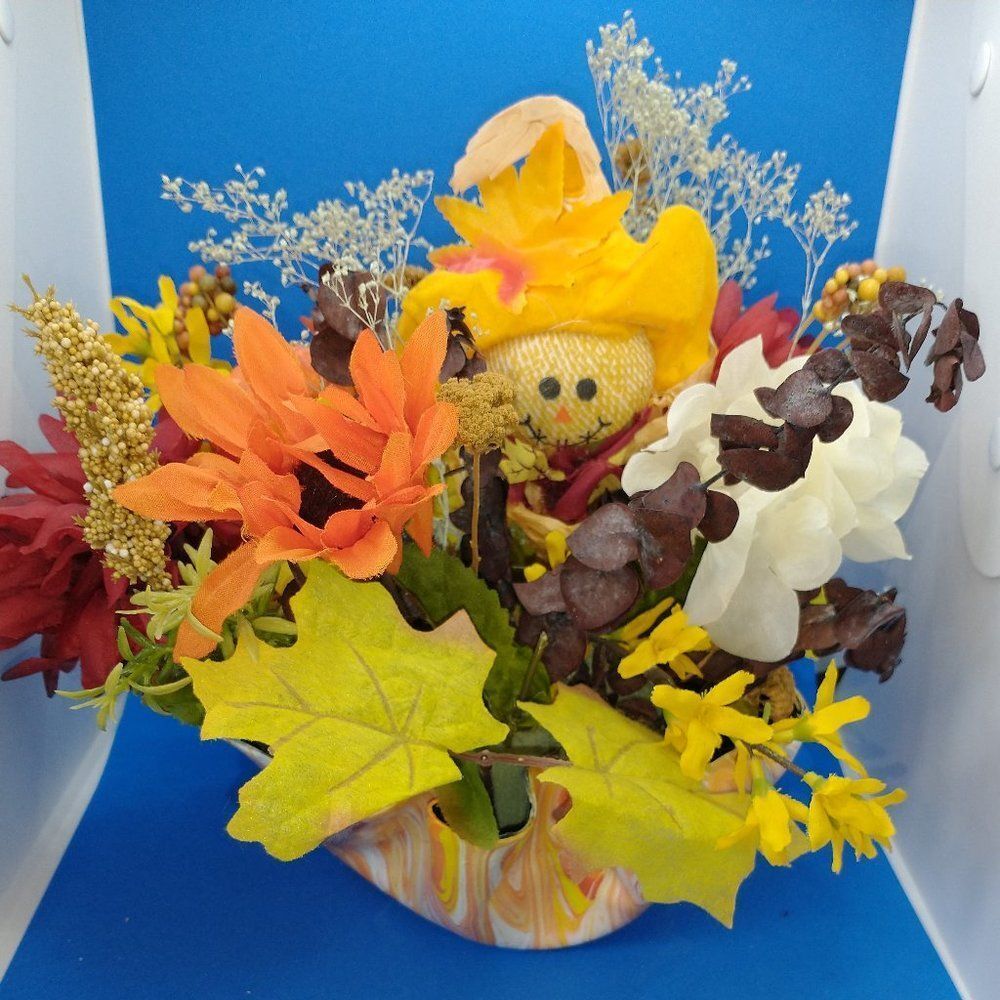 Hand Crafted Floral Table Centerpiece Fall Sunflower Flower Vinyl Record